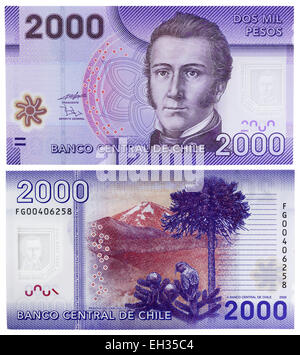 2000 Pesos Banknote, Manuel Rodriguez Erdoiza, Chile, 2009 Stockfoto