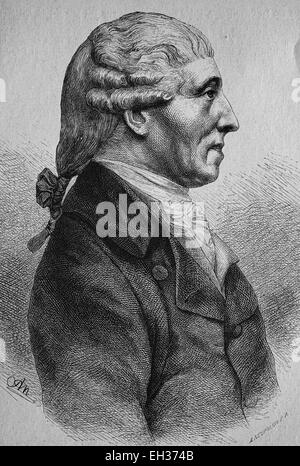 Franz Joseph Haydn, 1732-1809 österreichischer Komponist und führender Vertreter der Wiener Klassik, Holz Gravur, 1880 Stockfoto