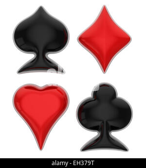 Freizeit: Glänzende bunte Karte-Anzüge isoliert auf weißem Hintergrund Stockfoto