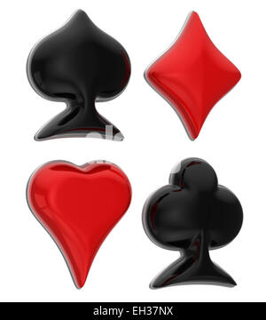 Casino: Glänzende bunte Karte Anzüge isoliert auf weißem Hintergrund Stockfoto