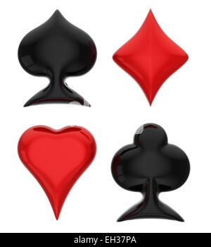 Glänzende bunte Karte Anzüge isoliert auf weißem Hintergrund Stockfoto