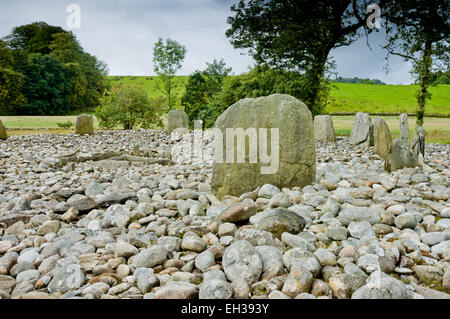 Blick auf Templewood Stone Circle, Kilmartin Glen, Schottland, im bewölkten Tag Stockfoto