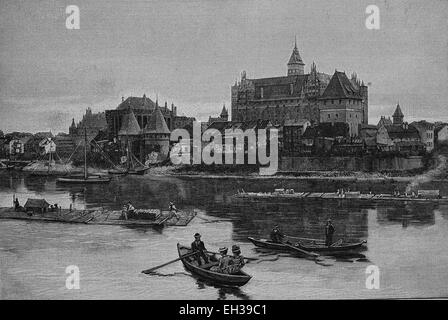 Die Marienburg, ehemaligen Burg des Deutschen Ordens an der Nogat Fluss, heute Polen, Holzschnitt, 1888, historische Gravur Stockfoto