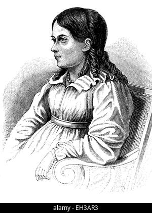 Bettina von Arnim, geboren Elisabeth Catharina Ludovica Magdalena Brentano, auch Bettine 1785-1859, eine deutsche Schriftstellerin und bedeutende Vertreterin der deutschen Romantik, historische Gravuren, ca. 1869 Stockfoto