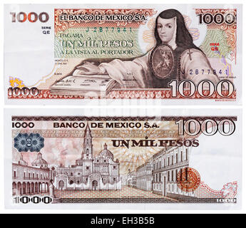 1000 Pesos Banknote, Juana de Asbaje, Mexiko, 1981 Stockfoto