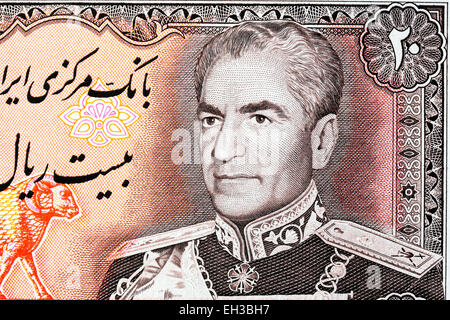Mohammad Reza Shah Pahlavi aus 20 Rial Banknote, Iran, 1974 Stockfoto