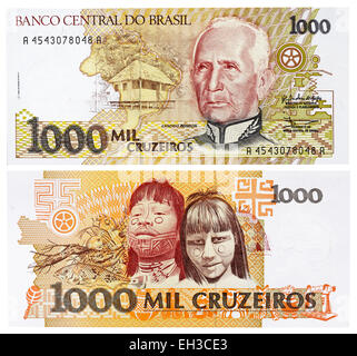 1000 Cruzeiros Banknote, Candido Rondon, Brasilien, 1990 Stockfoto