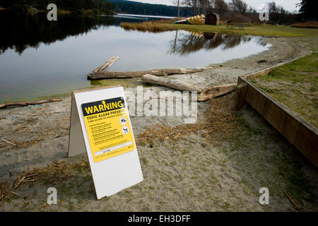 Warnsignal für giftige Algen in Cranberry Lake, Deception Pass State Park Washington State vorhanden Stockfoto