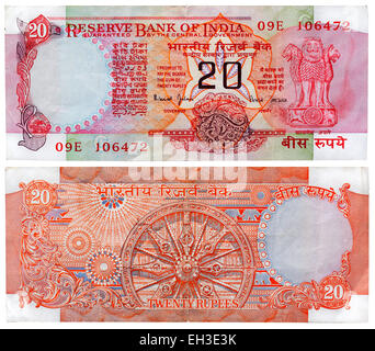 20 Rupien-Banknote, Indien Stockfoto