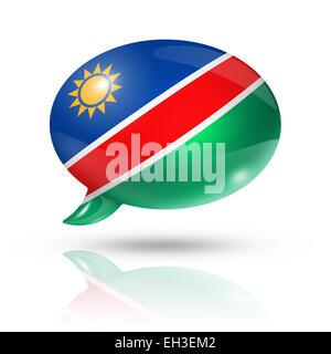 drei dimensionale Namibia-Flag in einer Rede Blase isoliert auf weiss mit Beschneidungspfad Stockfoto