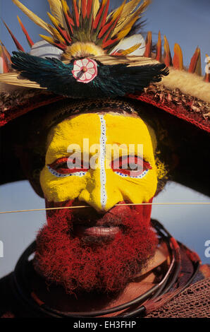 Tribal Mann, Huli Wigman in Sing-Sing Festival, Mt. Hagen, Western Highlands, Papua New Guinea Stockfoto