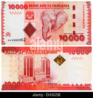 10000 Schilling Banknote, Elefant, Gebäude in Dar Es Salaam, Tansania, 2010 Stockfoto