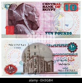 10-Pfund-Banknote, Al-Rifa'i-Moschee in Kairo und Statue von Pharao Chefren, Ägypten, 2004 Stockfoto