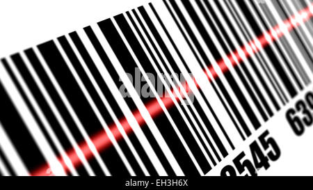 Scanner scannen von Barcodes auf mit weißem Hintergrund. Tiefe der Felder. Stockfoto