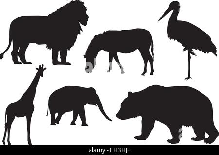 Schwarze Silhouette von Wildtieren. Stock Vektor