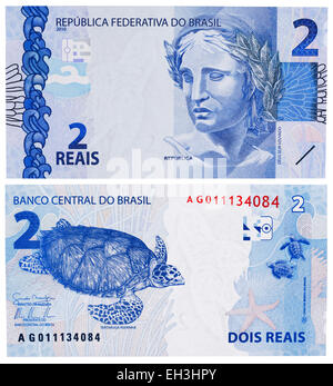 2 Reais Banknote, Meeresschildkröte, Brasilien, 2010 Stockfoto