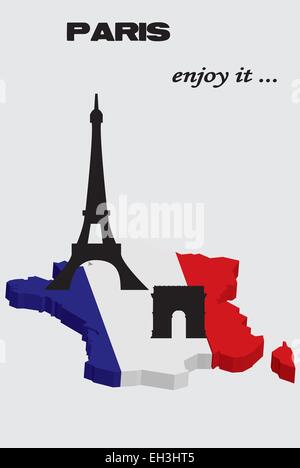 Frankreich-Karte mit den wichtigsten Sehenswürdigkeiten von Paris. Stock Vektor