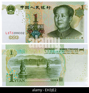 1-Yuan-Banknote, Mao Zedong, China, 1999 Stockfoto