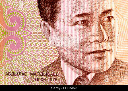 Ausschnitt aus einer 1999 Kirgisistan 1 Som Banknote zeigt Porträt von Abdylas Maldybaev (1906-78: kirgisische Komponist) Stockfoto