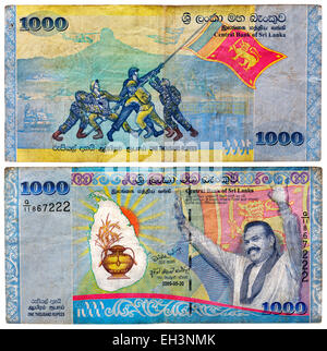 1000 Rupien-Banknote, Präsident Mahinda Rajapaksa, Sri Lanka, 2009 Stockfoto