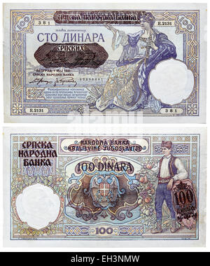 100 Dinara Banknote, Serbien, 1941 Stockfoto