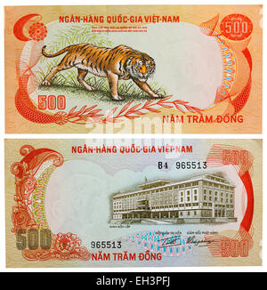 500 Dong Banknote, Growling Tiger, Palast der Unabhängigkeit, Südvietnam, 1972 Stockfoto