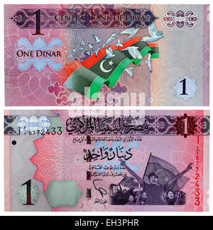 1 Dinar Banknote, Anti-Gaddafi Demonstranten, Libyen, 2013 Stockfoto