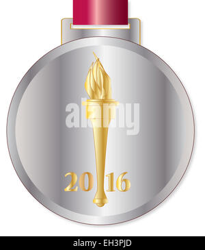 Stellen Sie über einen weißen Hintergrund mit der Legende 2016 Olympischen Stil Silber-Medaille Stockfoto