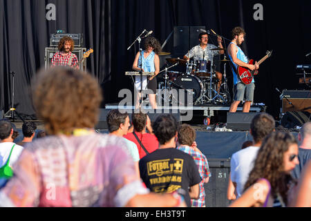 BENICASSIM, Spanien - 17 Juli: Menge in einem Konzert am FIB Festival am 17. Juli 2014 in Benicassim, Spanien. Stockfoto