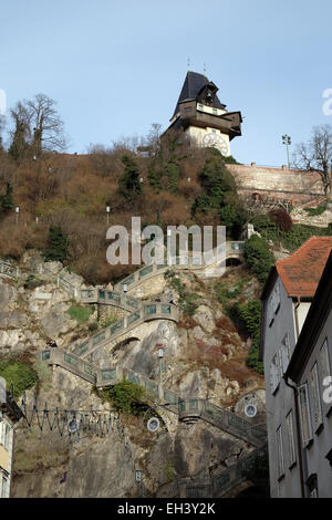 Schlossberg (Schlossberg), Berg in Graz. Teil des UNESCO-Welterbes in Graz, Österreich am 10. Januar 2015. Stockfoto