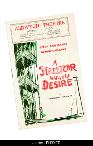 Programm für die 1949-Produktion von A Streetcar Named Desire von Tennessee Williams am Aldwych Theatre. Stockfoto