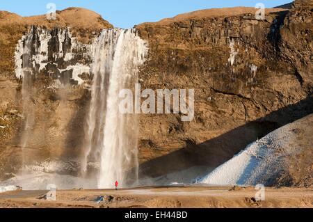 Seljalandsfoss Wasserfall Islands, Sudurland, im winter Stockfoto