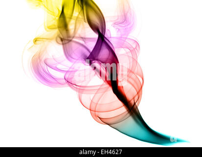 Bunte abstrakte Rauch wirbelt über den weißen Hintergrund Stockfoto