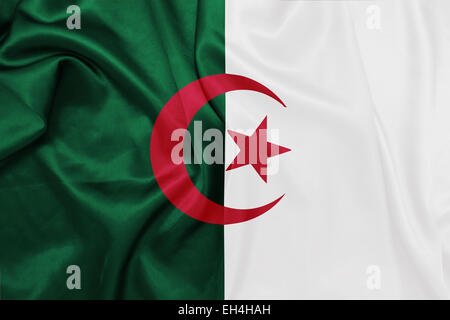 Algerien - winken Nationalflagge auf Seide Textur Stockfoto