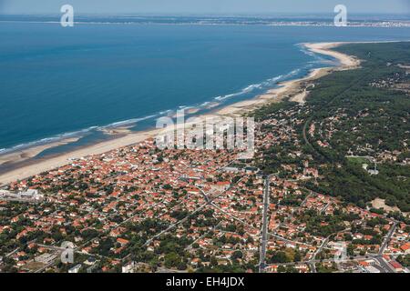 Frankreich, Gironde, Soulac Sur Mer, das Seebad und die Küste bis zur Gironde-Mündung (Luftbild) Stockfoto