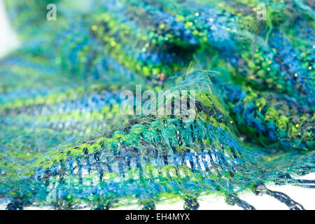 Schal-Textur in blau und grün, gestrickt Hintergrund der hausgemachten Winter Schal Stockfoto