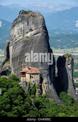Griechenland, Mittelgriechenland, Thessalien, Meteora Klöster Komplex, aufgeführt als Weltkulturerbe der UNESCO, griechische orthodoxe Kloster Rousanou (St. Barbara) Stockfoto