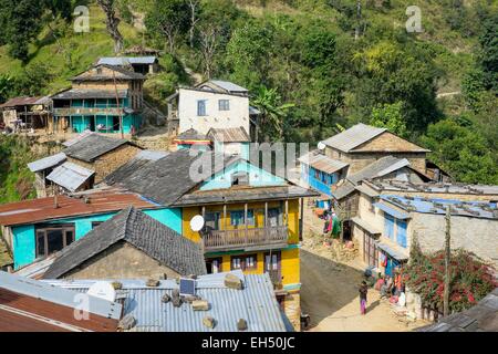 Nepal, Gandaki Zone, Manaslu Circuit, Khanchowk Dorf Stockfoto