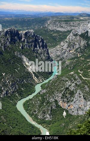 Frankreich, Var, in der Nähe von Aiguines, Sicht auf die Verdon-Schlucht auf der Ebene der Kragen Illoire Stockfoto