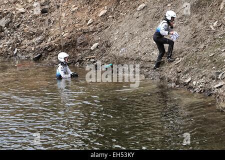 Guanajuato, Mexiko. 6. März 2015. WRC Rallye Mexiko. Otto Tanak (EST) - R. Molder (EST) in ihrem Ford Fiesta RS WRC erleiden einen Unfall am Anfang der Etappe und Tauchen Sie in einen lokalen Speicher. Die beiden Fahrer waren beide sicher von Mexiko. Bildnachweis: Aktion Plus Sport/Alamy Live-Nachrichten Stockfoto