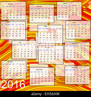 Kalender 2016 auf abstrakte mehrfarbiger Hintergrund Stockfoto