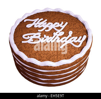 Alles Gute zum Geburtstag: eingeklemmt isoliert über weißen Schokoladenkuchen Stockfoto