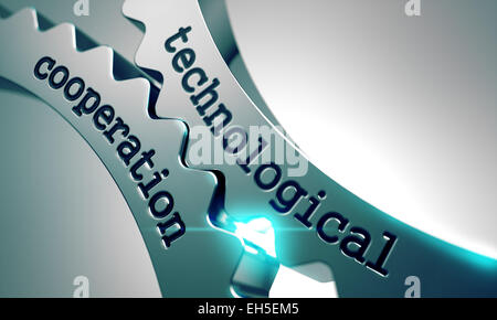 Technologische Zusammenarbeit über den Mechanismus der Metallgetriebe. Stockfoto