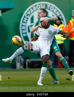 Budapest, Ungarn. 7. März 2015. Duell zwischen Somalia Ferencvaros (l) und Nikola Trajkovic von Györ bei Ferencvaros vs. Gyori ETO OTP Bank Liga Fußballspiel in Groupama Arena. Bildnachweis: Laszlo Szirtesi/Alamy Live-Nachrichten Stockfoto