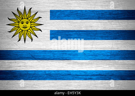 Uruguay Flagge oder uruguayischen Banner auf Holz Textur Stockfoto