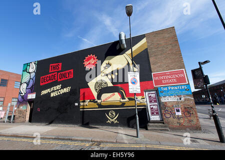 Shepard Fairey Straßenkunst, Ebor Street, Shoreditch, London, England, UK. Stockfoto