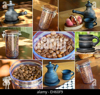 Konzept-Collage mit verschiedenen Bildern zum Thema Kaffee. Stockfoto