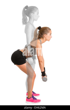Weibliche Hantel Kreuzheben in einem Fitnessstudio zu tun Stockfoto