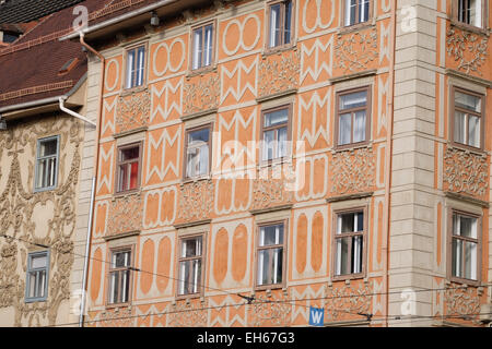 Architektur entlang am Hauptplatz wichtigsten quadratische Stadt Graz, Steiermark, Österreich am 10. Januar 2015. Stockfoto