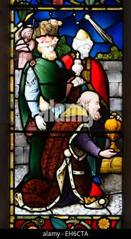 Three Wise Men Glasmalerei, St.-Nikolaus-Kirche, Hatherop, Gloucestershire, England, UK Stockfoto